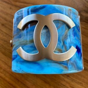 Chanel Cuff Bracelet Blue Resin Gold Hardware NIB